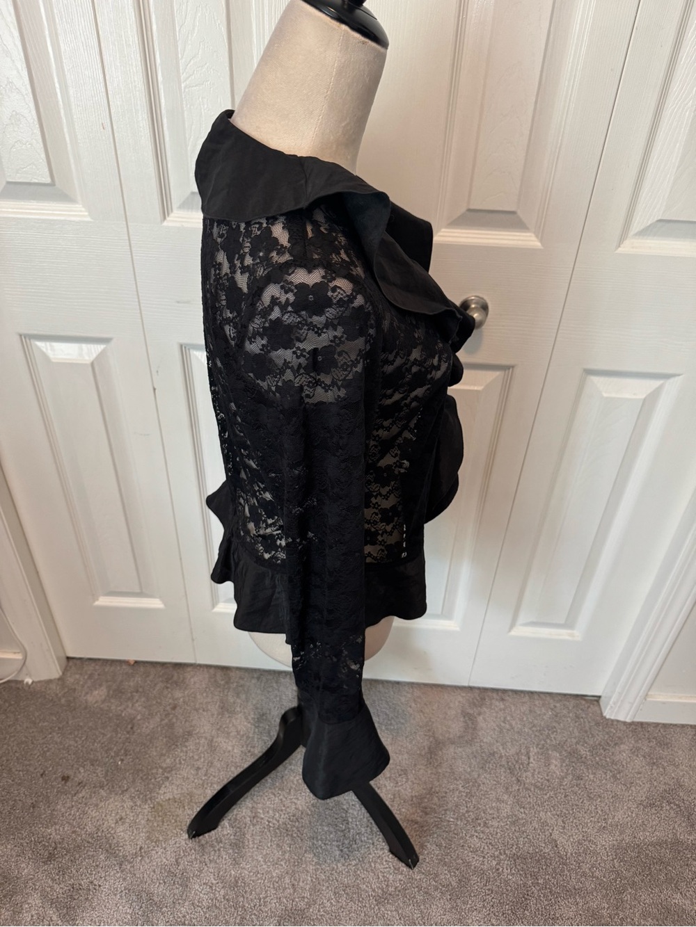 Joseph Ribkoff size 8 Lace top with Satin Ruffle Accents - Picture 14 of 16